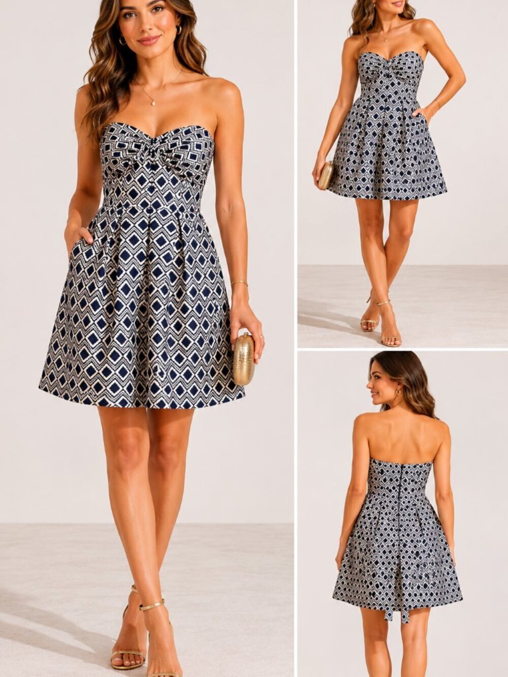 Shoshanna Silk Strapless Geometric Print Cocktail Dress Size 2